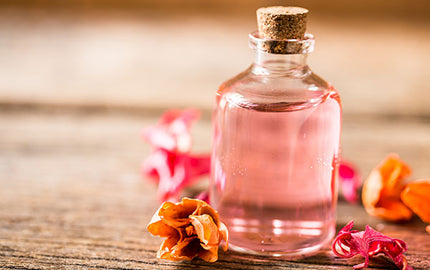 image of a glass bottle containing micellar water