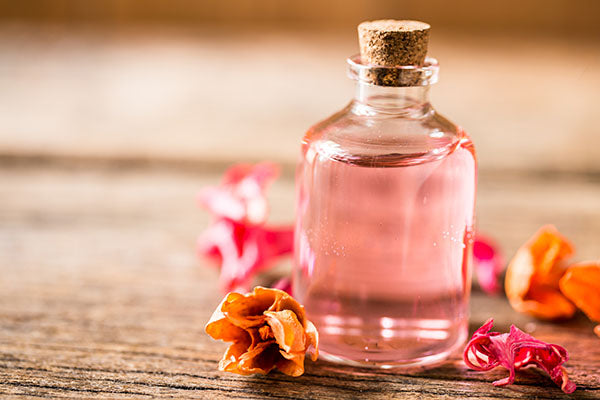 image of a glass bottle containing micellar water